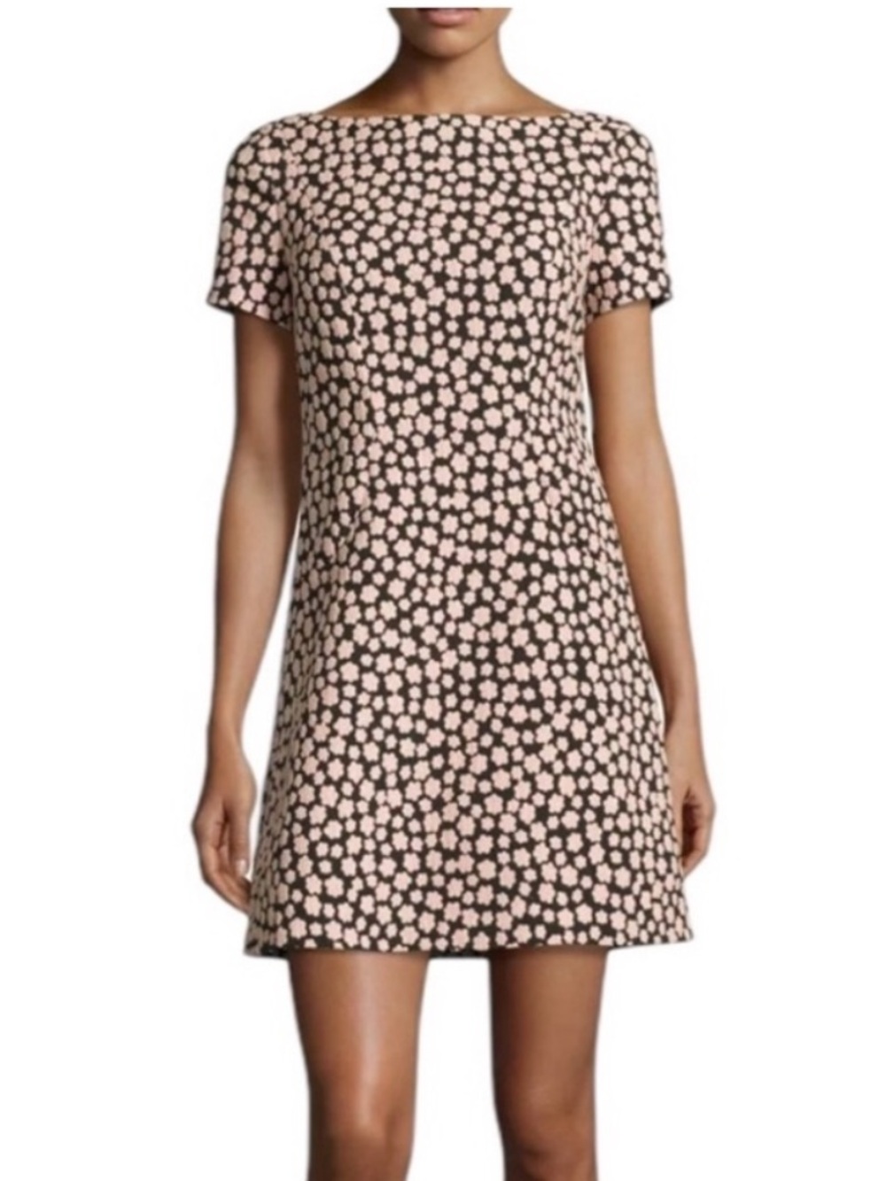 KATE SPADE Jacquard Petal Stamp Mini Dress  Designer Black Pink Size 6 Classic